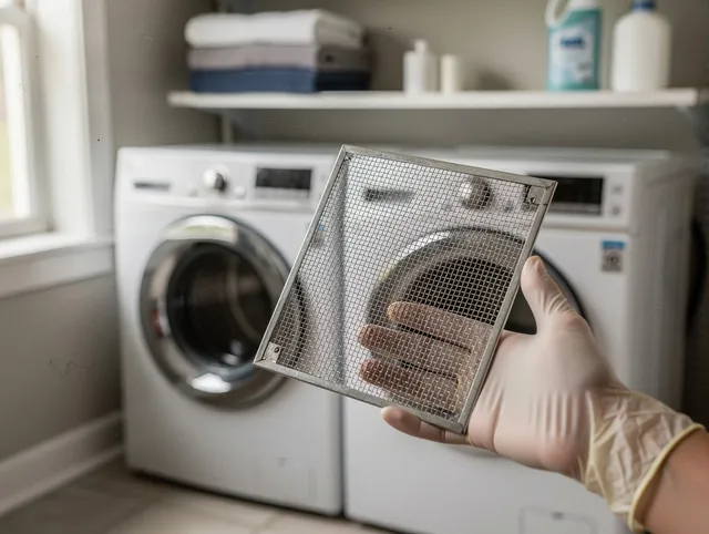 Redlands Dryer Vent Cleaning specialist performing detailed lint trap cleaning service in Redlands