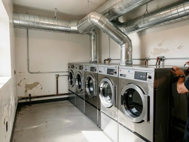 Redlands Dryer Vent Cleaning team performing large-scale commercial dryer vent cleaning in Redlands