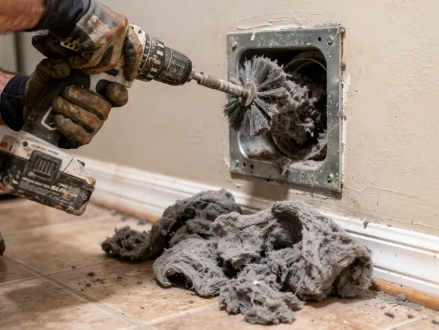 Certified Redlands Dryer Vent Cleaning technician performing dryer vent cleaning in Redlands