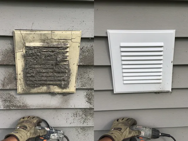 Redlands Dryer Vent Cleaning technician installing high-quality dryer vent cover at a residential property in Redlands